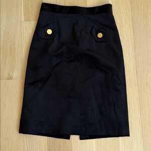 Milly Black Corduroy Pencil Skirt Gold Buttons Size 2
